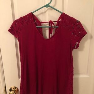 WHBM cherry red top tee lace back tie s